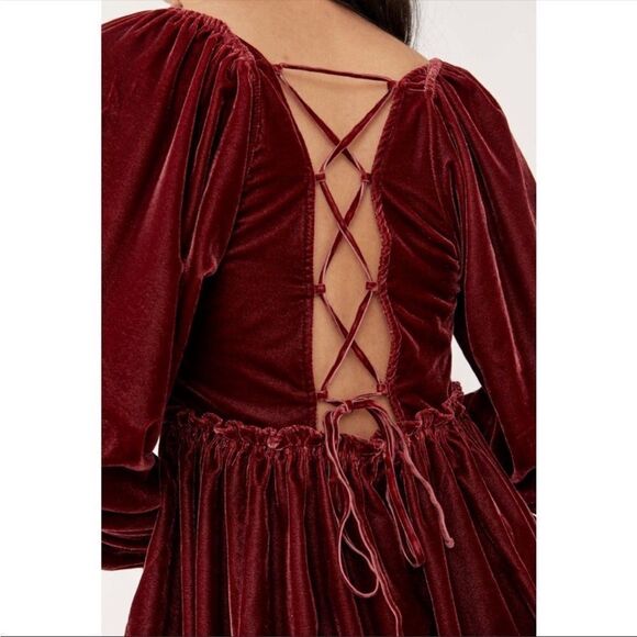 NWTGS Free People Daphne Velvet Mini Dress with Corset Back in Roan Rouge - Picture 7 of 13